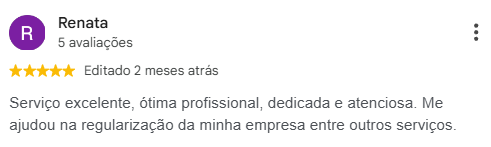 Avaliação de Renata no Google, 5 estrelas